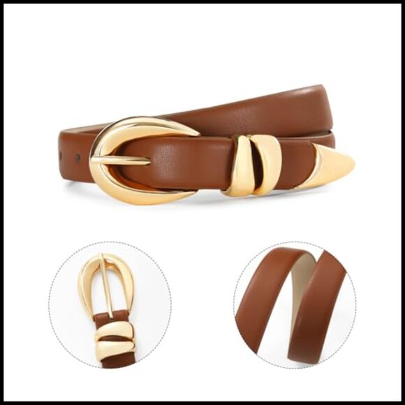 Faux Leather Belt with Gold Buckle Adjustable for Jeans Dresses